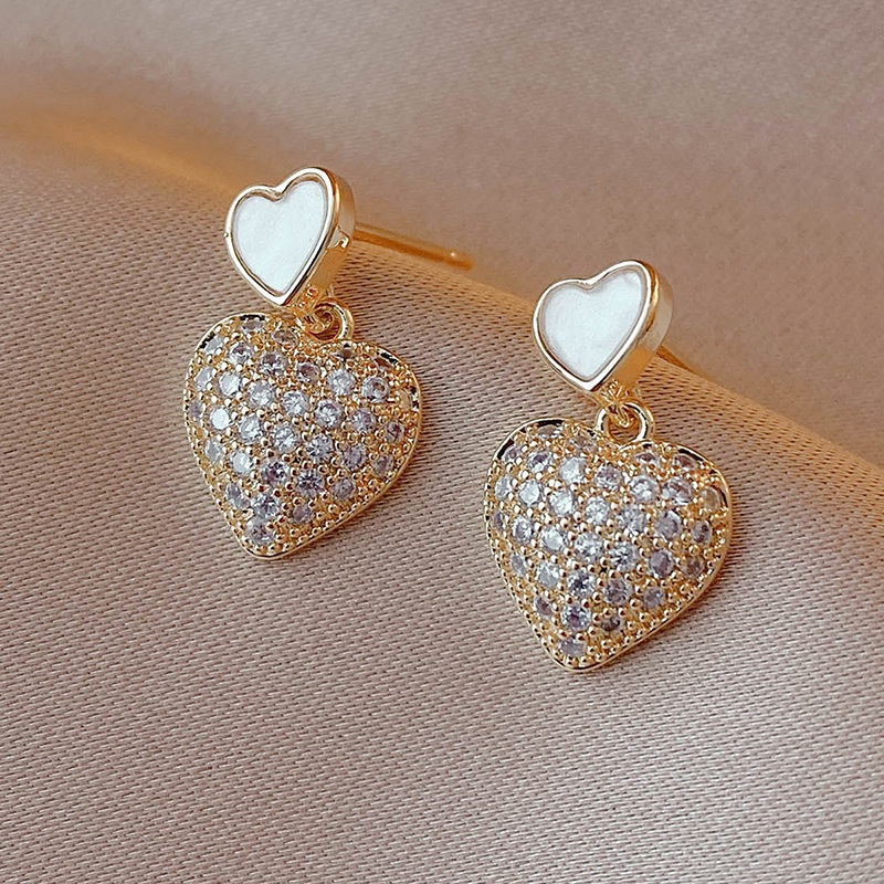 fashion inlaid zircon heart shaped alloy drop earrings wholesale
