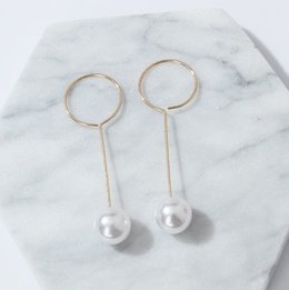 vintage inlaid pearl long pearl circle tassel copper earrings wholesalepicture9