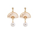 retro fan pearl flower folding tassel earrings ear clipspicture9
