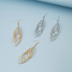 hollow circle multi-layer leaf-shaped long alloy earrings