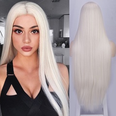 European and American women's wigs long straight hair chemical fiber headgear small lace high temperature silk U Part lace wig