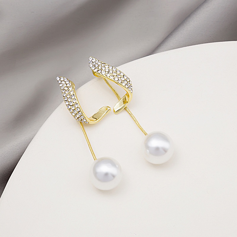 curve geometric diamond earrings long pearl alloy earrings
