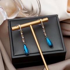 New Blue Crystal Water Drop Earrings Fashion Long Alloy Earrings