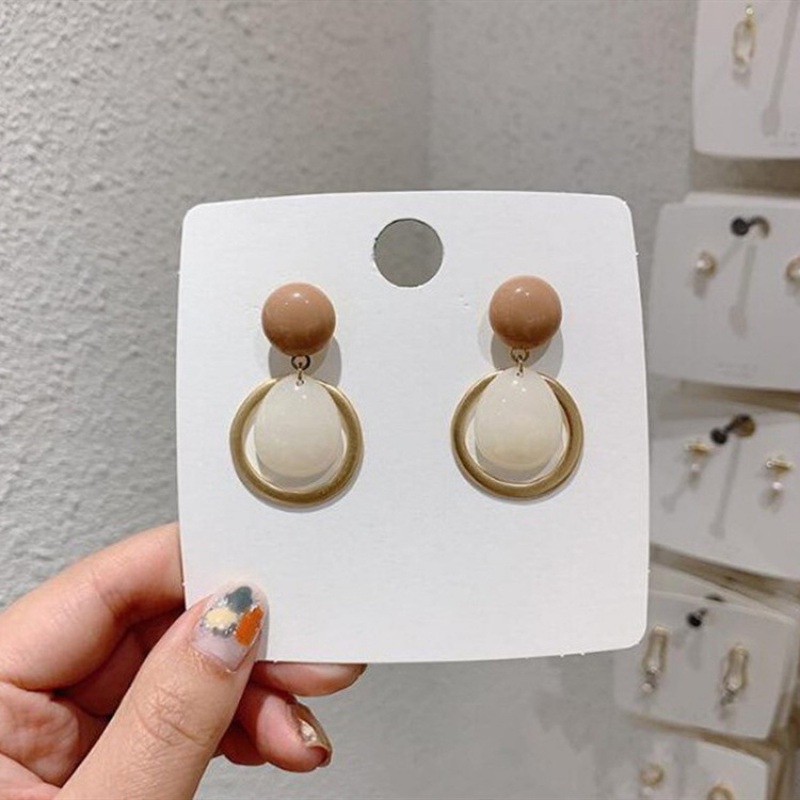 Korean style hollow oval pendant alloy earrings