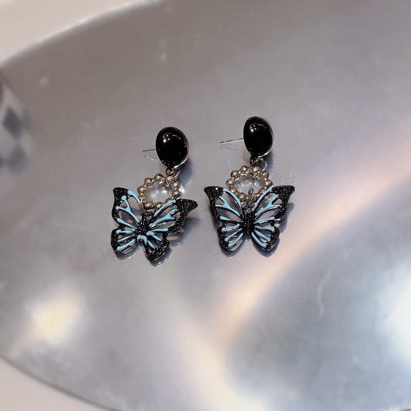 fashion black butterfly pendant alloy earrings