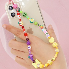 letter color beads 8mm crystal bow soft pottery flower anti-lost mobile phone chain