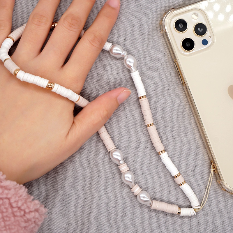 gray soft pottery imitation pearl antilost mobile phone chain