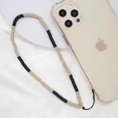 Ethnic style geometric contrast color 4mm soft pottery mobile phone lanyard