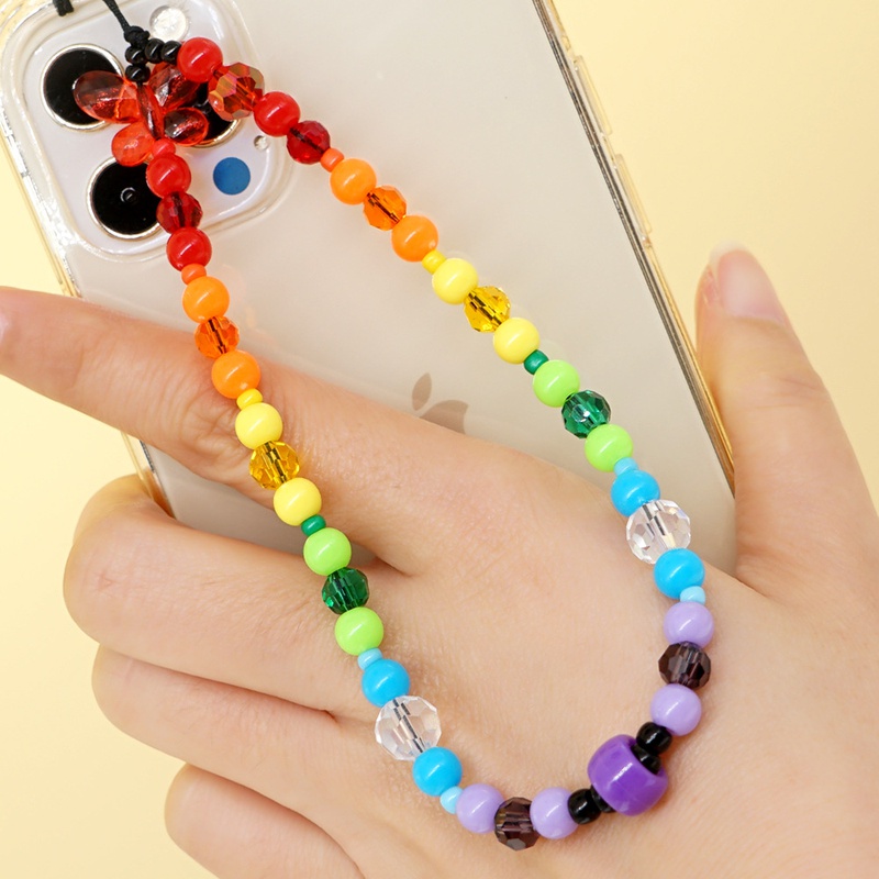 new bohemian style rainbow gradient crystal glass beads mobile phone chain