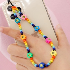 bohemian style rainbow beaded smiley flower anti-lost mobile phone chain
