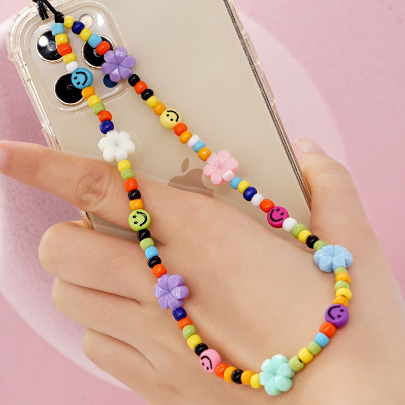 new bohemian style rainbow beads smiley flowers mobile phone chain