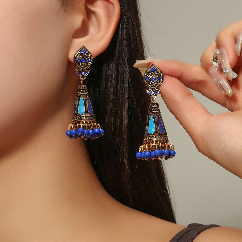 fashion droping oil wishing bell pendant earrings ethnic style alloy earrings
