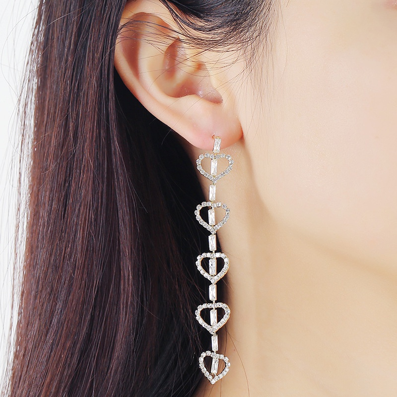 fashion simple long tassel heartshaped copper zircon earrings