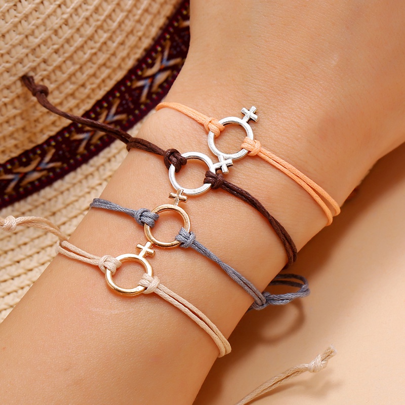 Korean simple alloy geometric couple multicolor braided rope bracelet
