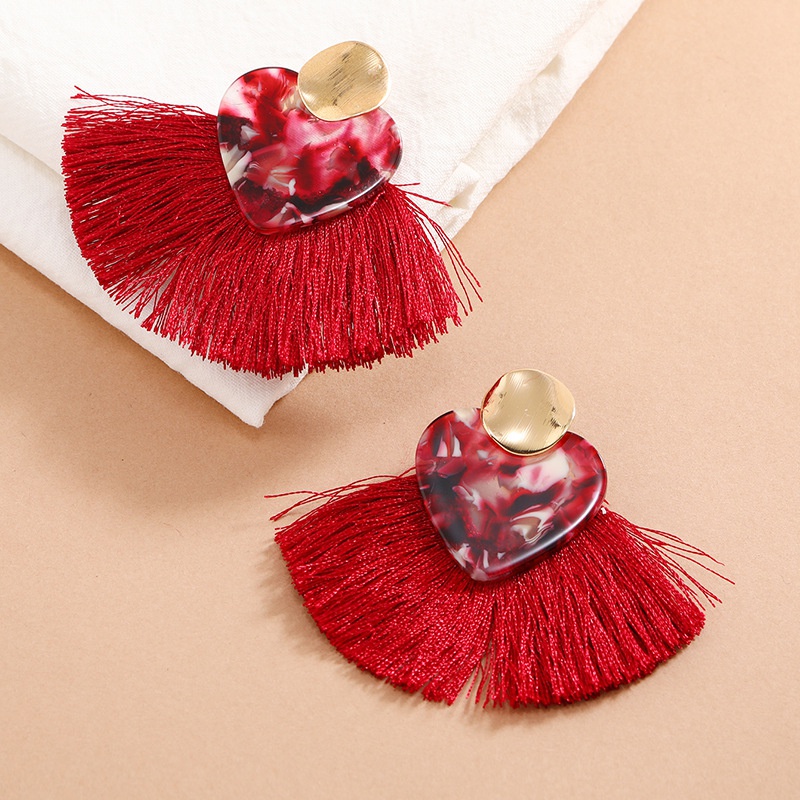 fashion simple heart shaped fanshaped tassel earrings wholesale