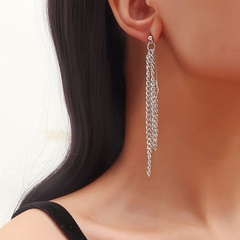 punk geometric hollow chain long tassel pin shaped drop earrings