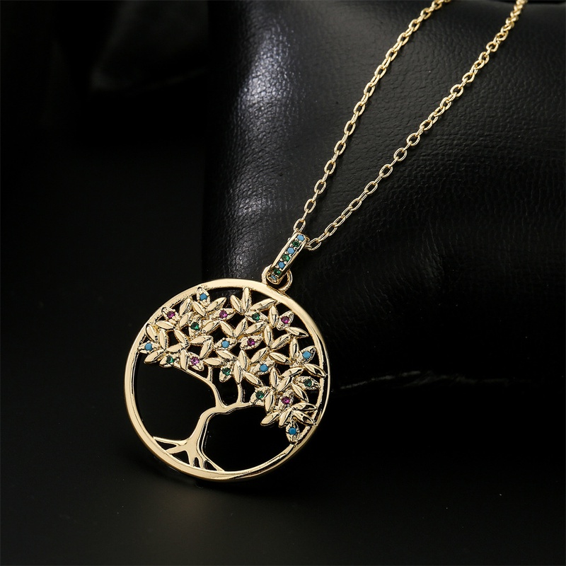 copper plated 18K gold tree pendant necklace microset zircon jewelry women