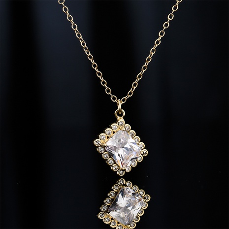 square emerald zircon pendant copper plated 18K gold necklace female's discount tags
