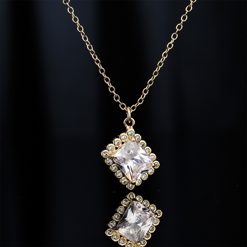 square emerald zircon pendant copper plated 18K gold necklace female