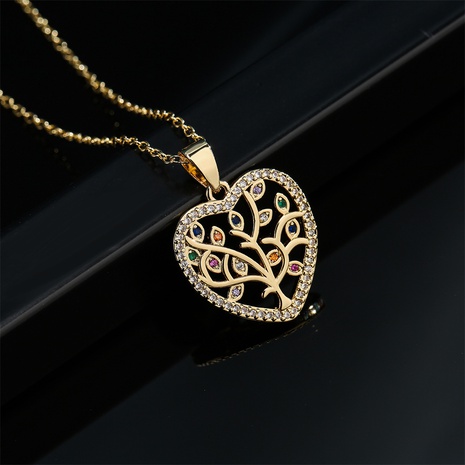 new heart shaped tree of life pendant copper plated 18K gold necklace's discount tags
