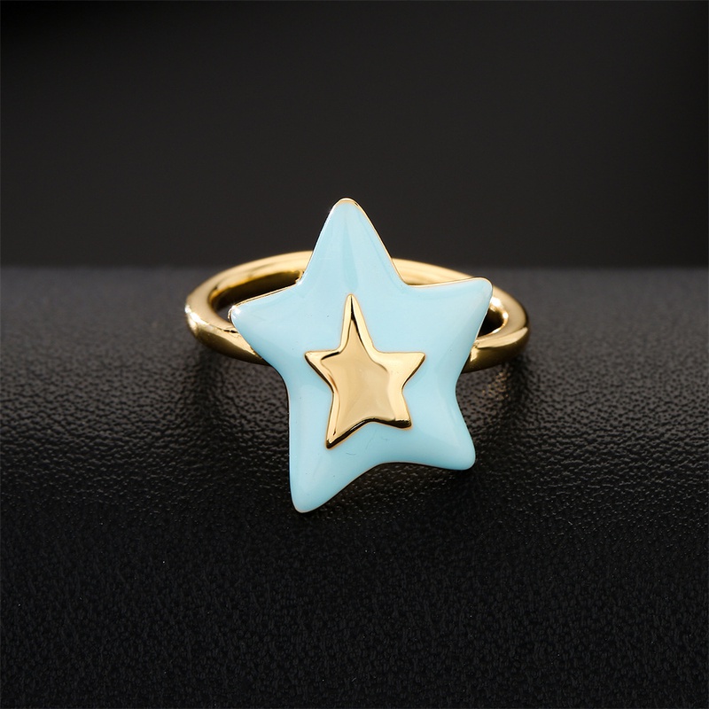 fashion copper 18K gold plated oil drop irregular fivepointed star open ring female
