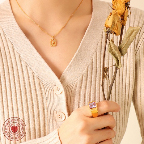 fashion rose single diamond pendant titanium steel plated 18K gold necklace's discount tags