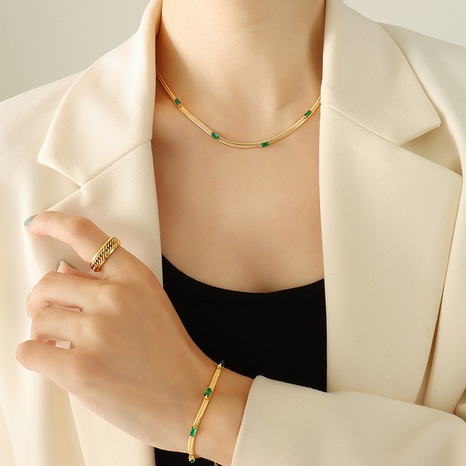 2022 new snake chain titanium steel inlaid zircon necklace bracelet  NHOK656581's discount tags