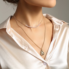 fashion special-shaped water drop necklace pearl alloy double-layer necklace