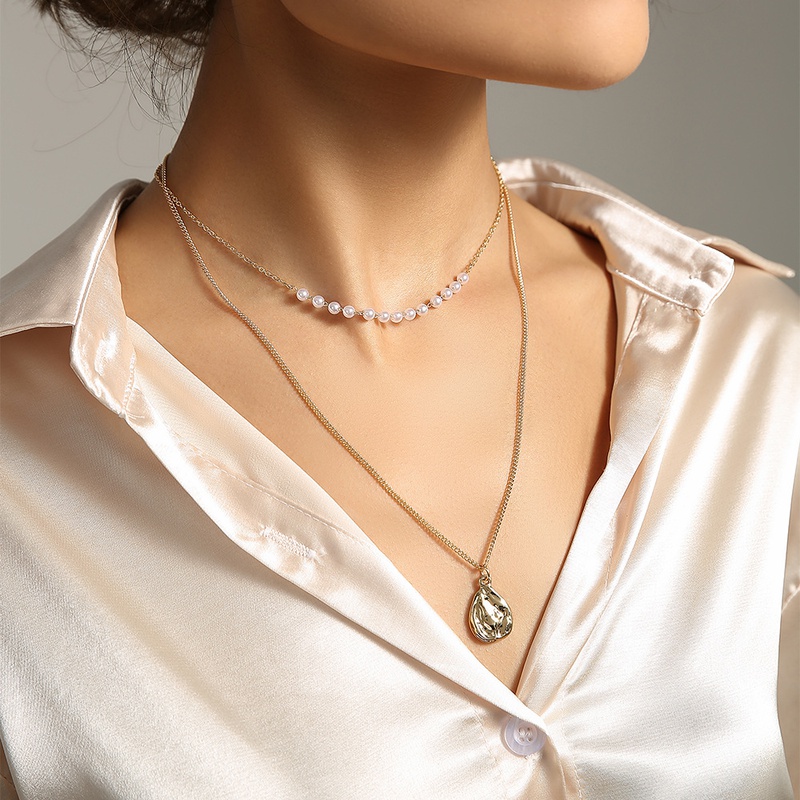 fashion specialshaped water drop necklace pearl alloy doublelayer necklace