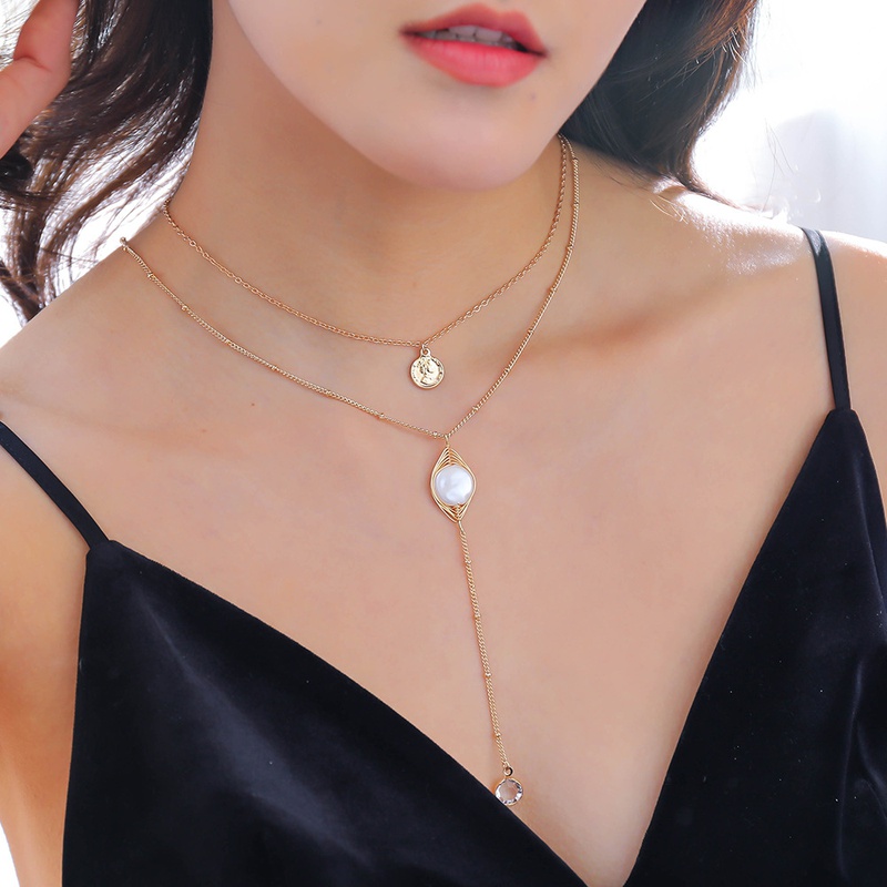fashion multilayer necklace freshwater pearl alloy necklace