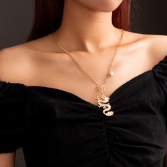 retro dragon freshwater pearl long sweater chain alloy necklace