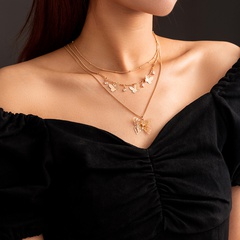 fashion butterfly pendant multi-layered necklace alloy collarbone chain