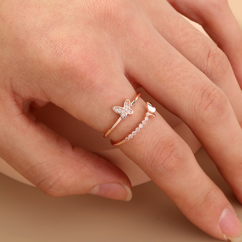 fashion butterfly threedimensional copper diamond open ring