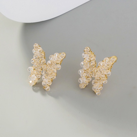 fashion golden hand-wound transparent crystal beads pointed wing butterfly earrings NHDB656603's discount tags