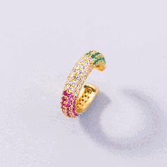 moda simple oro circón lindo arco iris en forma de C clip de oreja de cobre al por mayor