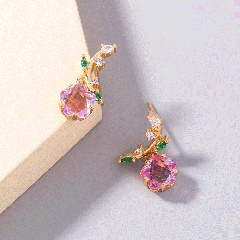 simple plum zircon earrings leaves flowers ladies earrings copper jewelry