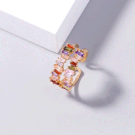 simple irregular square double row color zircon copper ring's discount tags