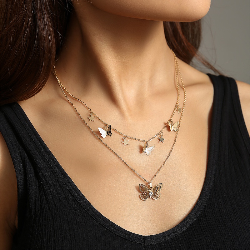 simple fashion butterfly star multilayer alloy necklace