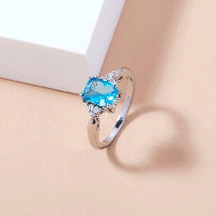 fashion trend square lake water sapphire ring simple copper ring