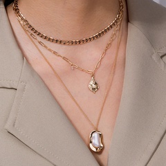 fashion water drop multi-layer diamond pearl retro alloy necklace