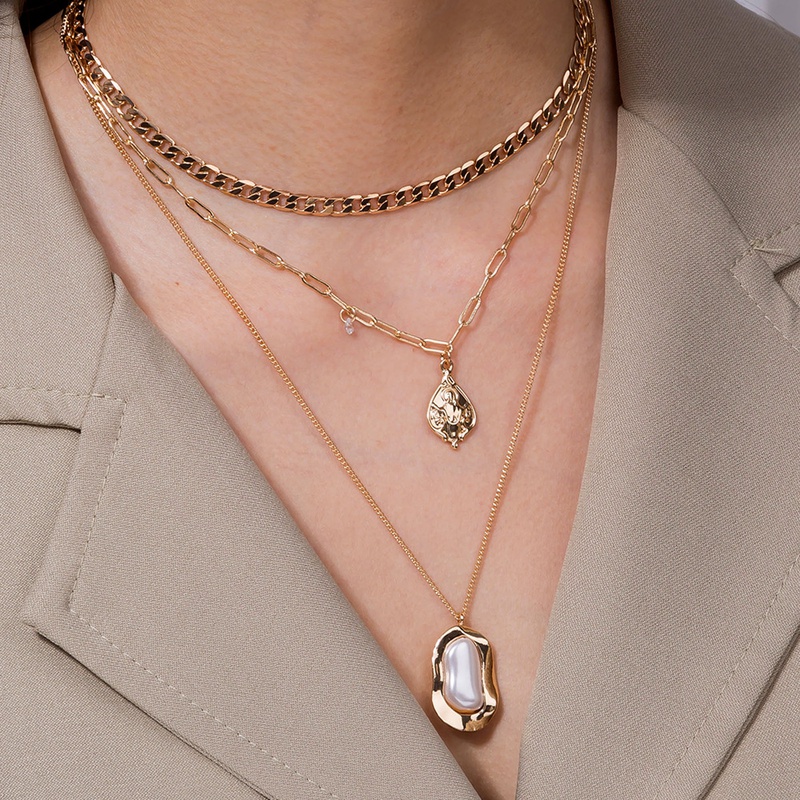 fashion water drop multilayer diamond pearl retro alloy necklace