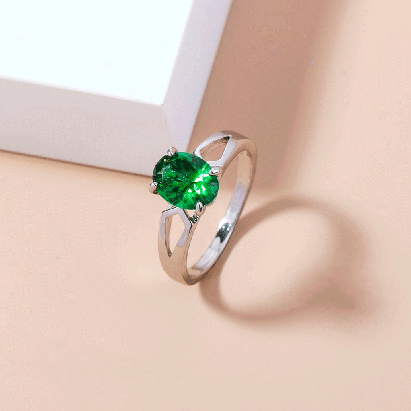 simple retro oval gemstone ring microset zircon copper ring female