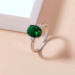 anillo de cobre de piedra preciosa verde esmeralda de moda anillo de circón micro-set simple