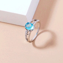 fashion oval lake water sapphire female ring simple copper zircon ring