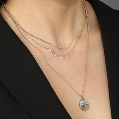 fashion multi-layered retro zircon abalone shell water drop alloy necklace