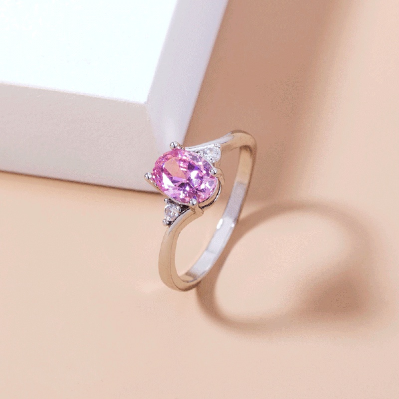 creative simple pink zircon ring creative microset female copper ring