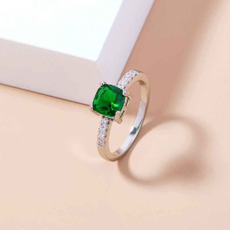 creative geometric green gemstone ring simple copper ring wholesale