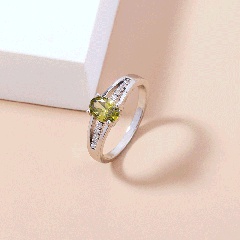simple fashion oval olive green gemstone zircon copper ring female