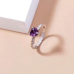 Simple peach heart violet big gem copper ring accessories female