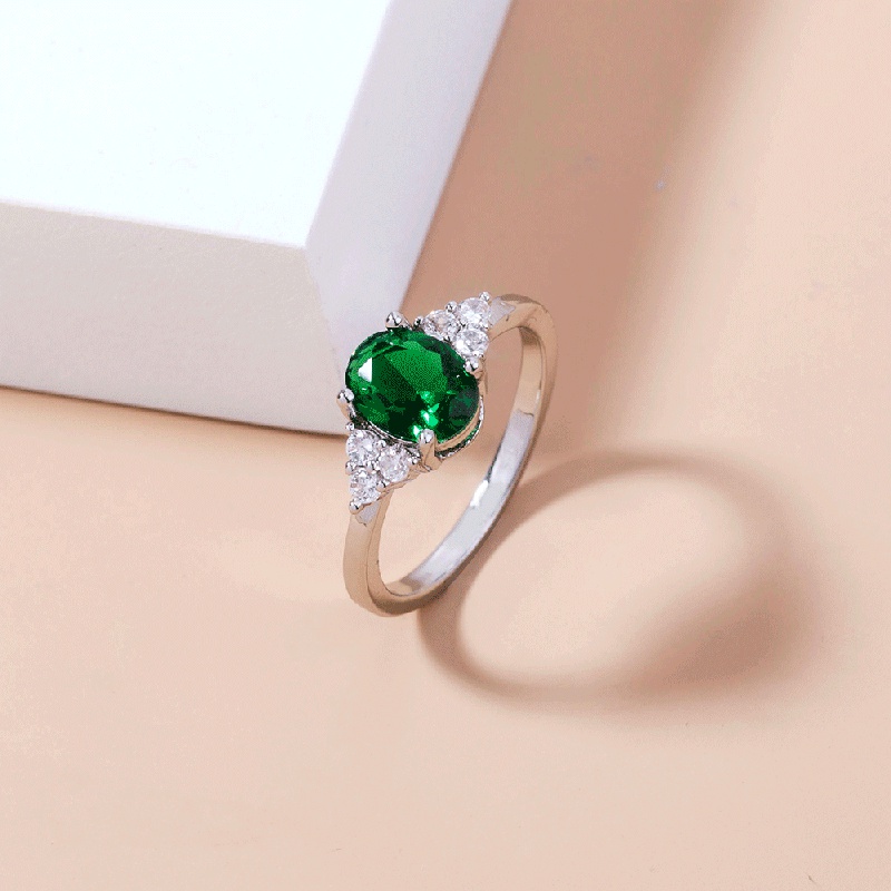 fashion oval emerald green zircon womens ring simple copper ring